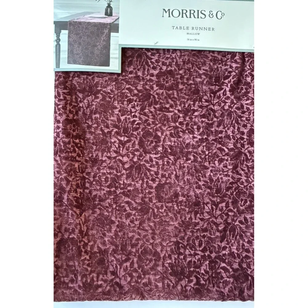 William Morris & Co Table Runner Mallow Hibiscus Burgundy Velvet 16x90 Luxury
